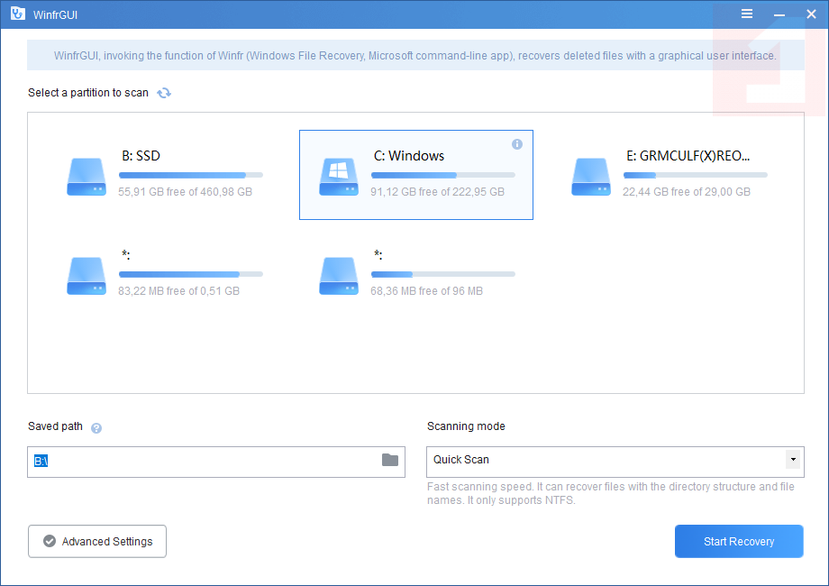 AOMEI WinfrGUI – бесплатная программа для восстановления файлов в Windows 10 и Windows 11