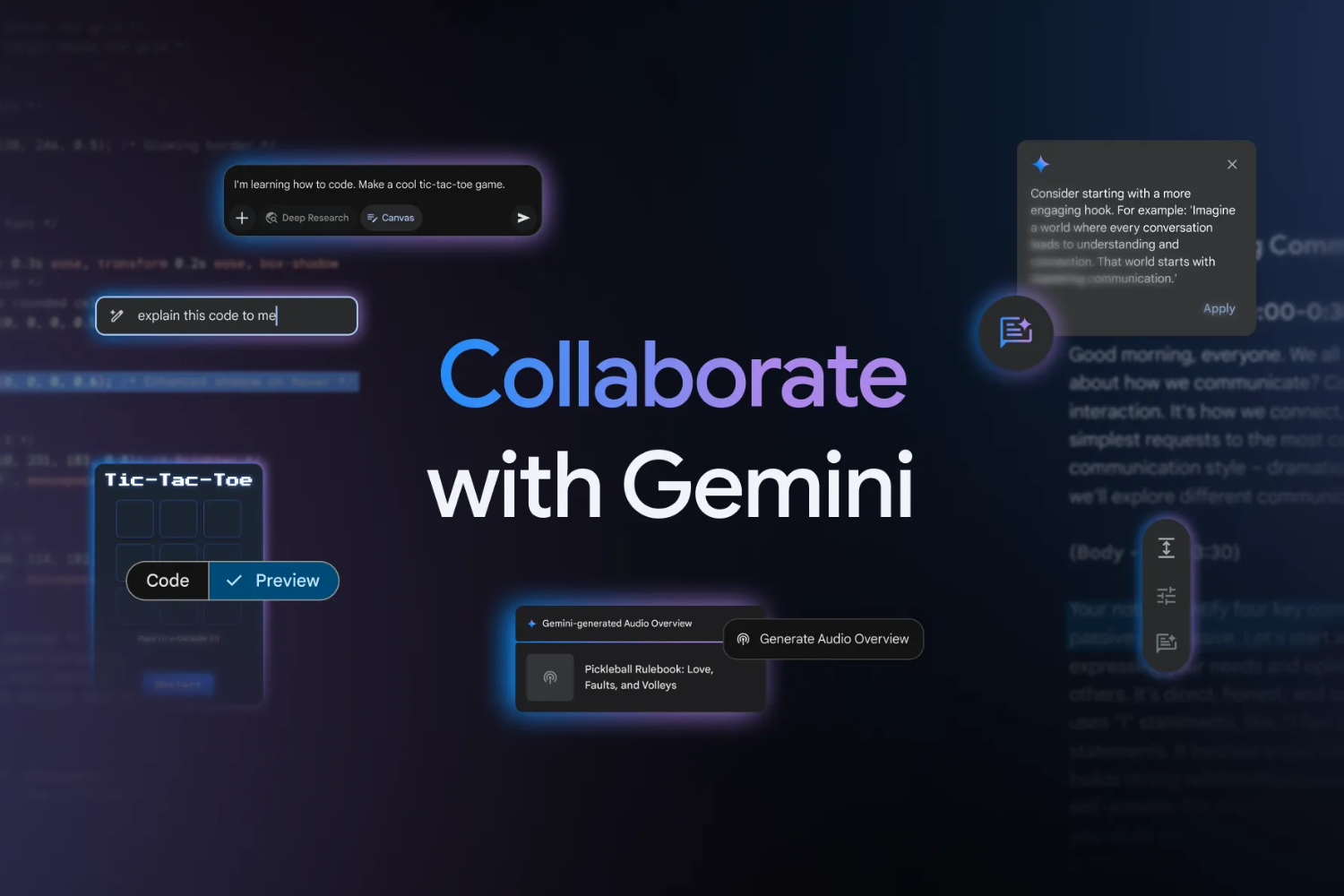 Google Gemini получил режим Canvas для работы с текстом и кодом и научился создавать ИИ-подкасты из документов