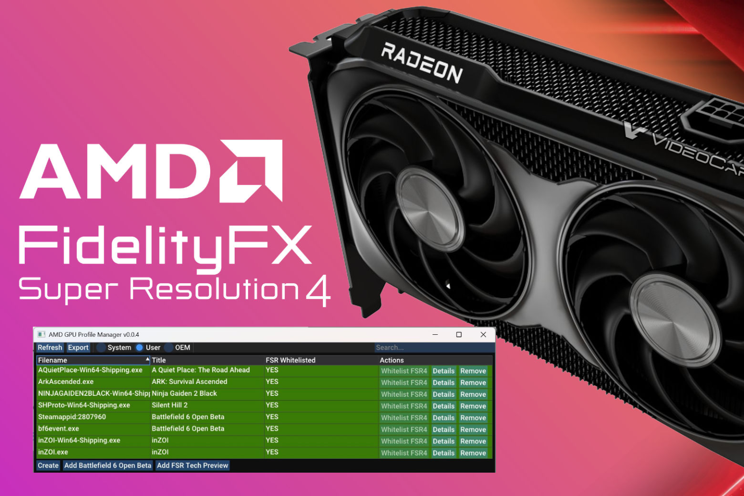AMD GPU Profile Manager – утилита для принудительного включения FSR 4 в играх