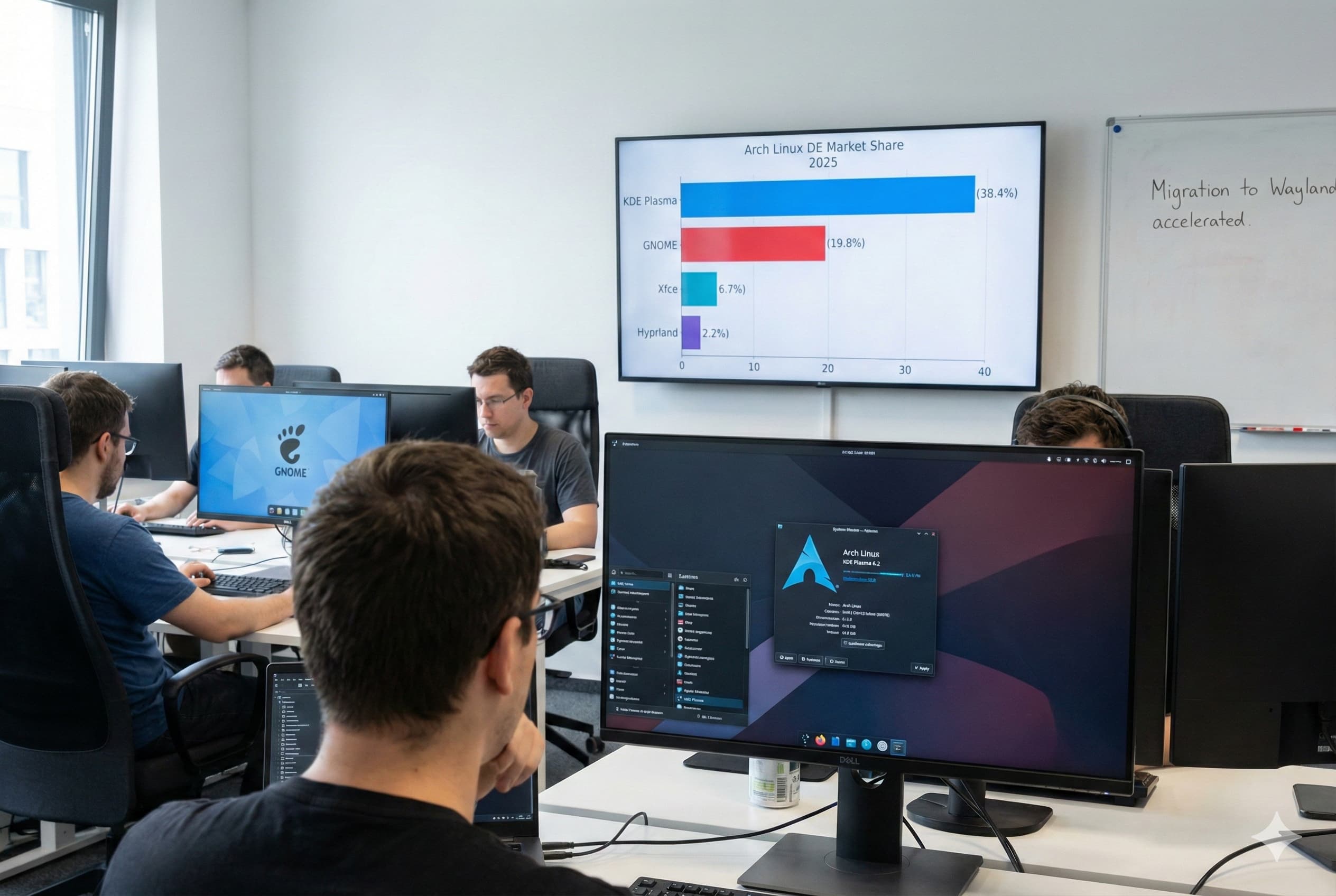 Рейтинг рабочих окружений Arch Linux 2025: доля KDE Plasma превысила 38%, а GNOME теряет позиции